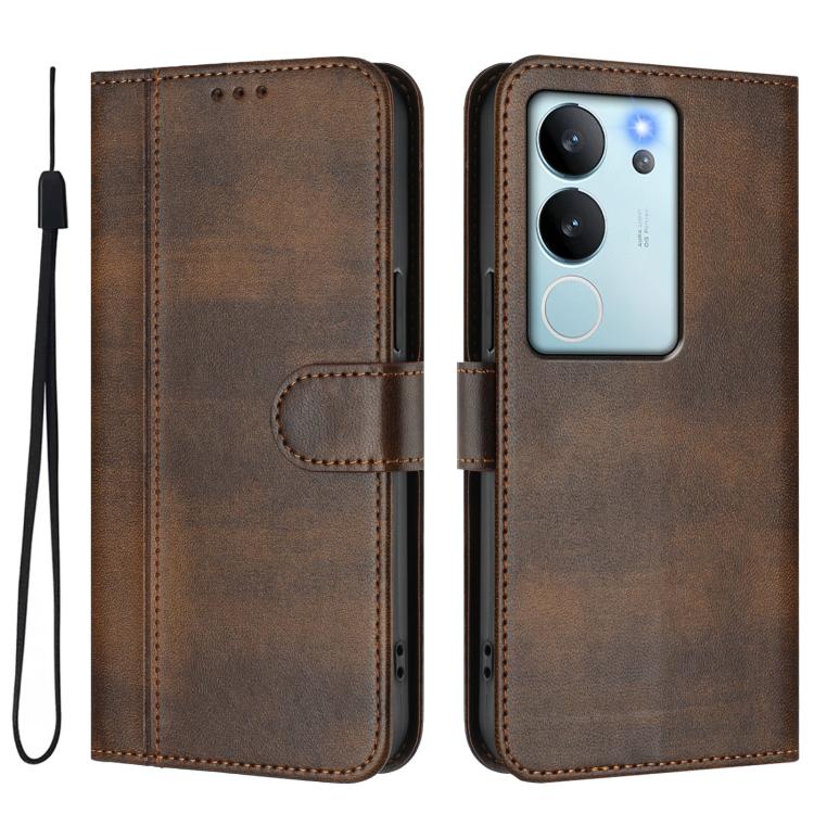 For vivo V29e 5G / V30 Lite 5G Global Line Splicing Buckle Retro Leather Phone Case