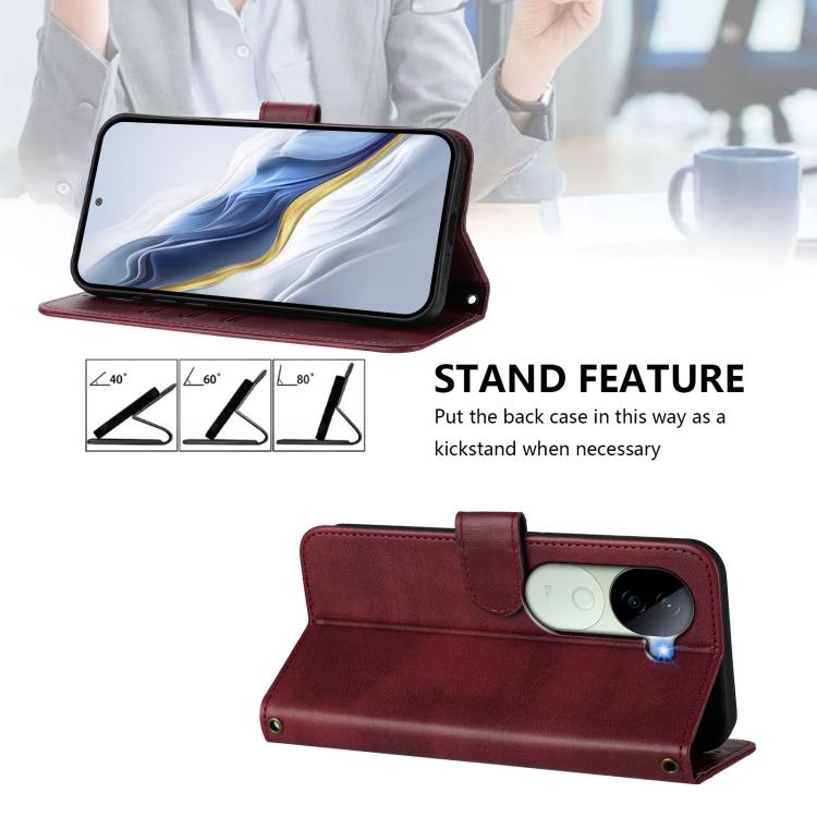 For vivo V40e 5G India / iQOO Z9s 5G Line Splicing Buckle Retro Leather Phone Case
