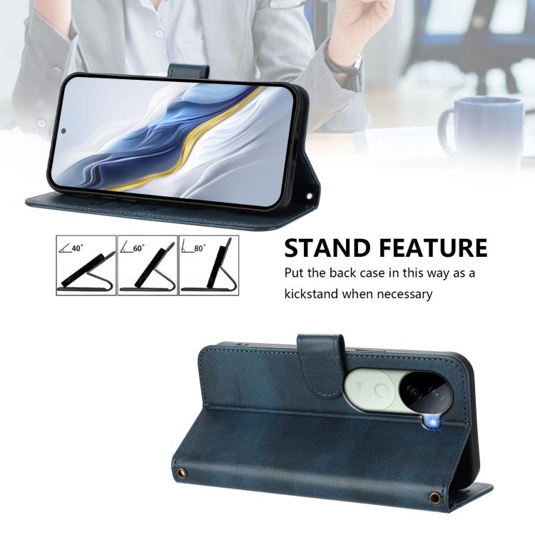 For vivo V40e 5G India / iQOO Z9s 5G Line Splicing Buckle Retro Leather Phone Case