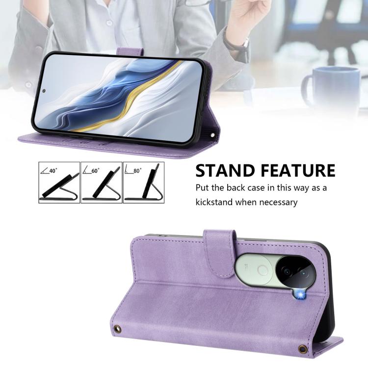 For vivo V40e 5G India / iQOO Z9s 5G Line Splicing Buckle Retro Leather Phone Case