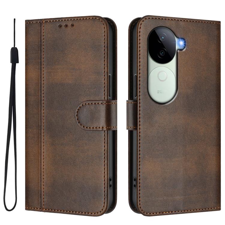 For vivo V40e 5G India / iQOO Z9s 5G Line Splicing Buckle Retro Leather Phone Case