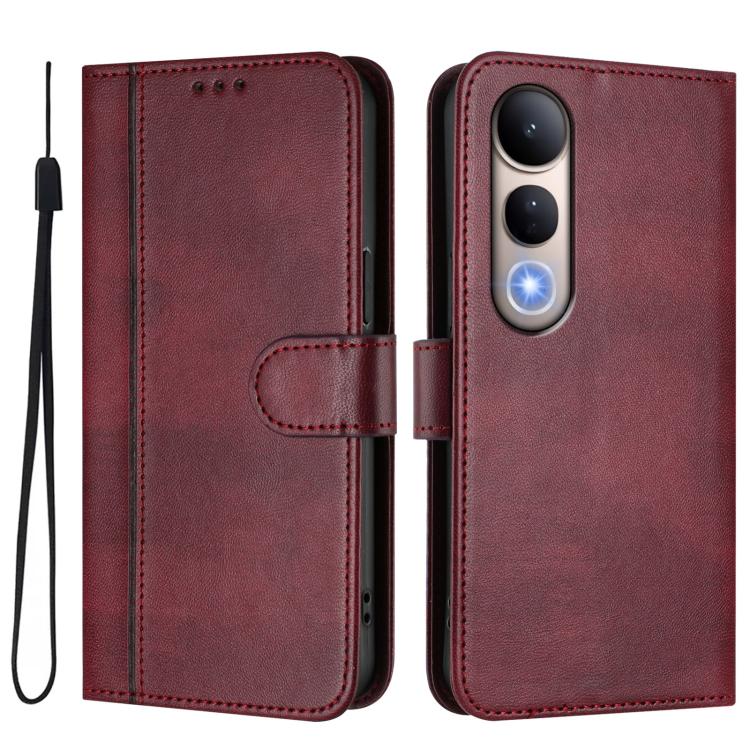For vivo V50 Lite 5G Global / V40 Lite 4G Line Splicing Buckle Retro Leather Phone Case
