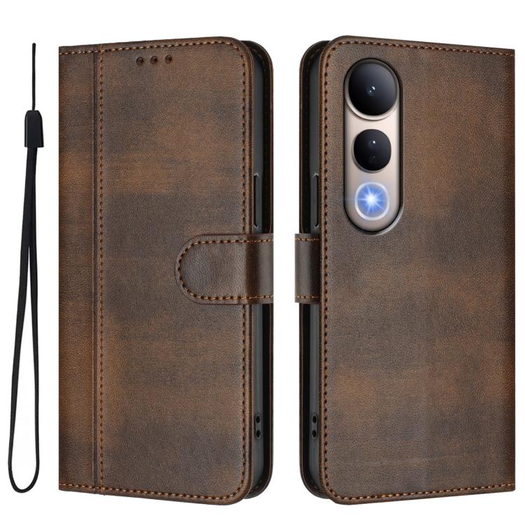 For vivo V50 Lite 5G Global / V40 Lite 4G Line Splicing Buckle Retro Leather Phone Case