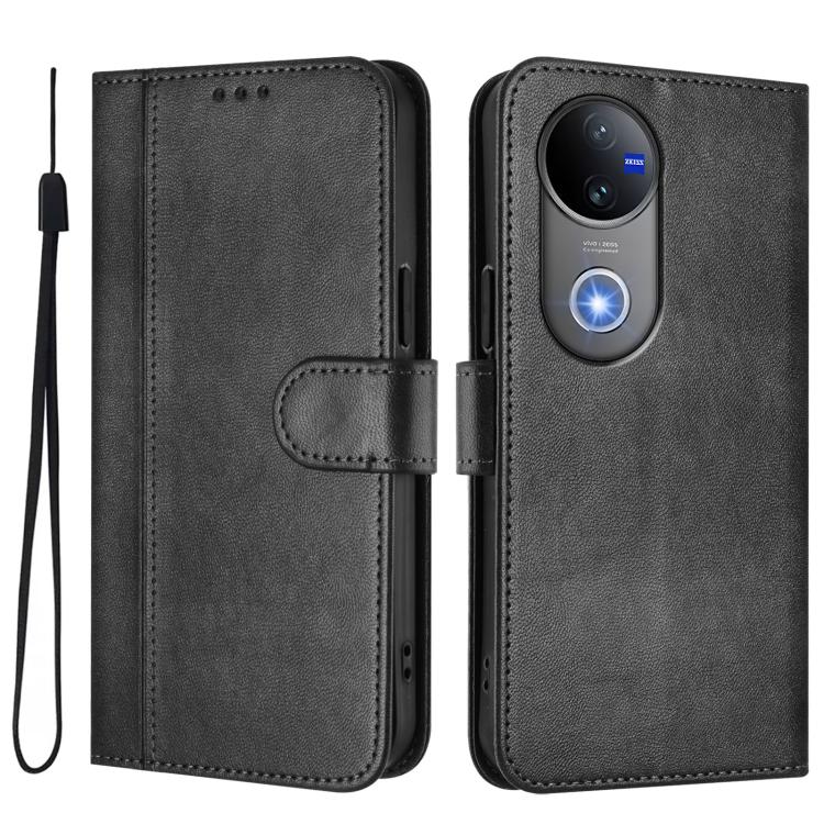 For vivo V50 5G Global Line Splicing Buckle Retro Leather Phone Case