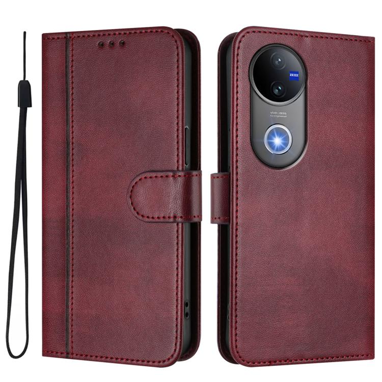 For vivo V50 5G Global Line Splicing Buckle Retro Leather Phone Case