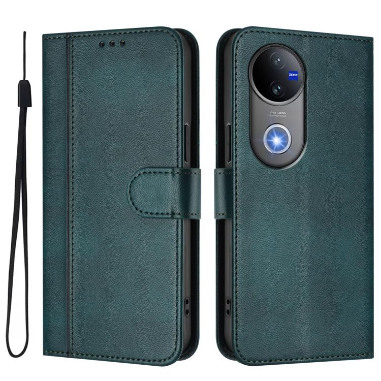 For vivo V50 5G Global Line Splicing Buckle Retro Leather Phone Case