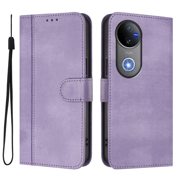 For vivo V50 5G Global Line Splicing Buckle Retro Leather Phone Case