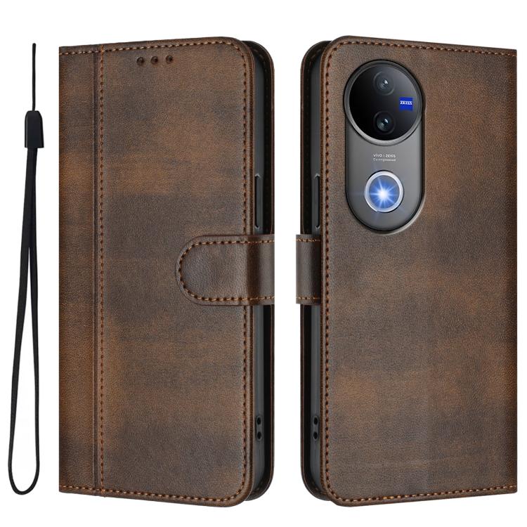 For vivo V50 5G Global Line Splicing Buckle Retro Leather Phone Case