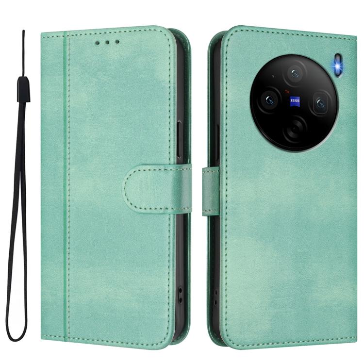 For vivo X100s 5G Line Splicing Buckle Retro Leather Phone Case