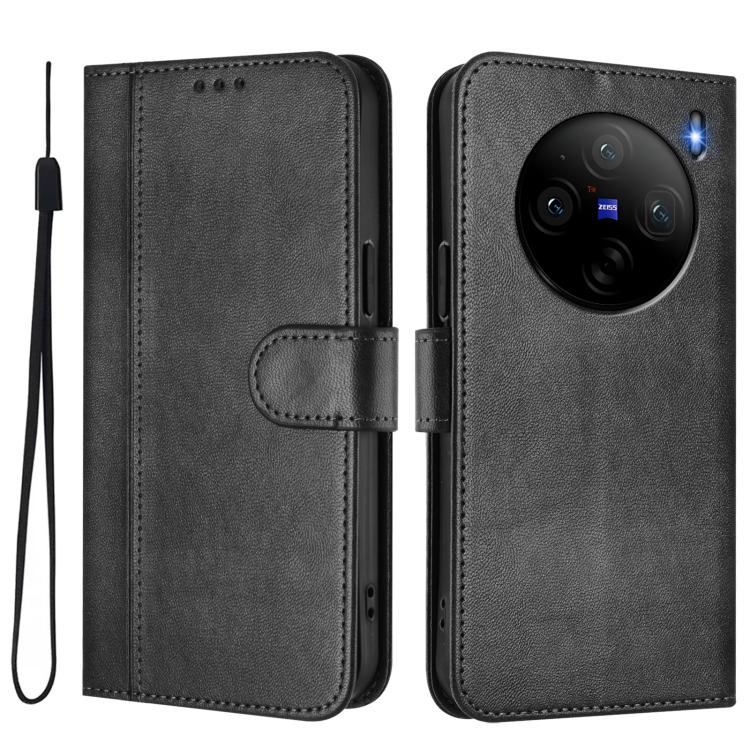 For vivo X100s 5G Line Splicing Buckle Retro Leather Phone Case