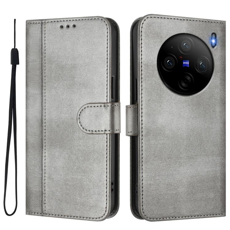For vivo X100s 5G Line Splicing Buckle Retro Leather Phone Case