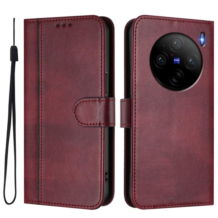 For vivo X100s 5G Line Splicing Buckle Retro Leather Phone Case