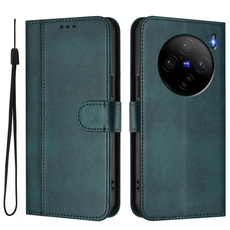 For vivo X100s 5G Line Splicing Buckle Retro Leather Phone Case