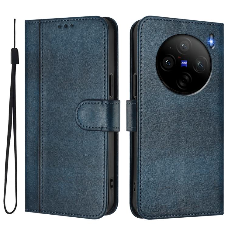 For vivo X100s 5G Line Splicing Buckle Retro Leather Phone Case