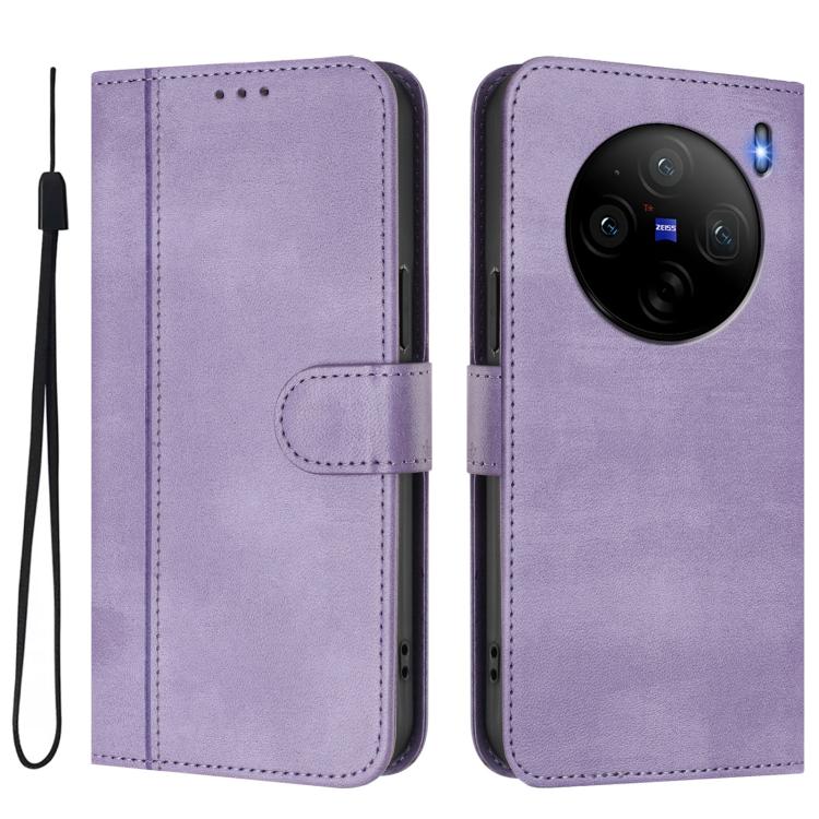 For vivo X100s 5G Line Splicing Buckle Retro Leather Phone Case