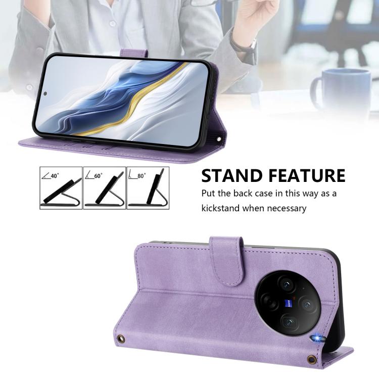 For vivo X100s 5G Line Splicing Buckle Retro Leather Phone Case