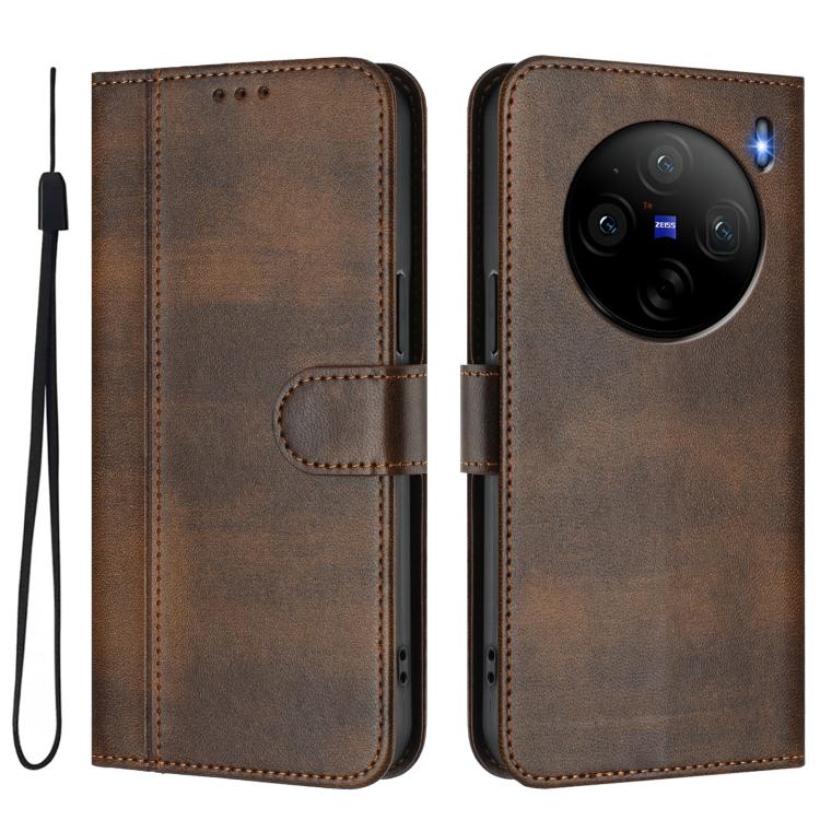 For vivo X100s 5G Line Splicing Buckle Retro Leather Phone Case