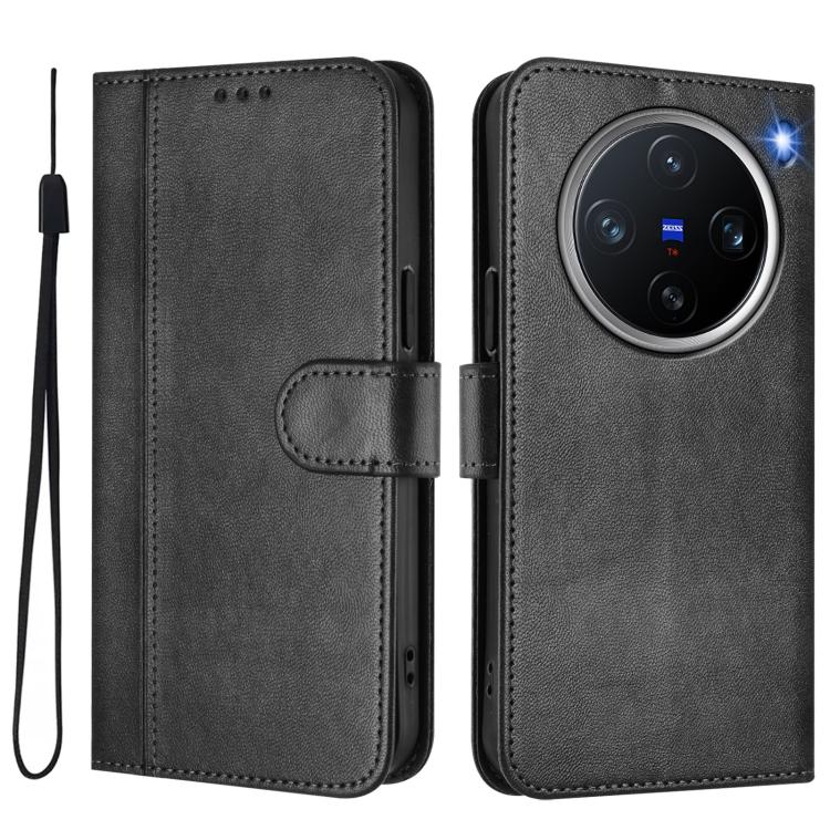 For vivo X200 Pro mini Line Splicing Buckle Retro Leather Phone Case
