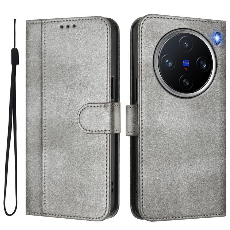 For vivo X200 Pro mini Line Splicing Buckle Retro Leather Phone Case