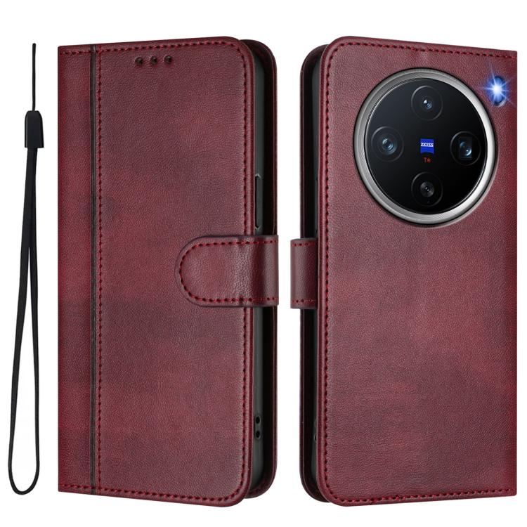 For vivo X200 Pro mini Line Splicing Buckle Retro Leather Phone Case