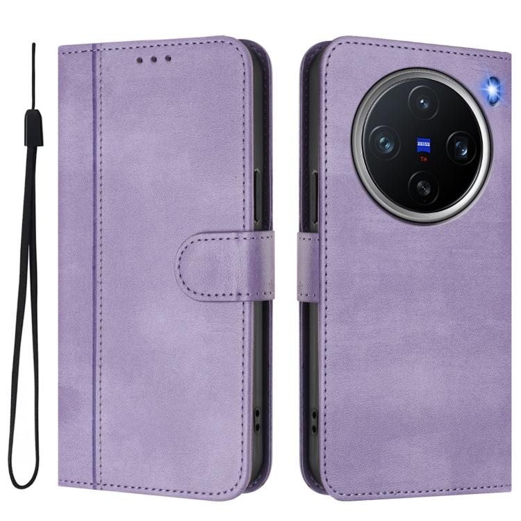 For vivo X200 Pro mini Line Splicing Buckle Retro Leather Phone Case