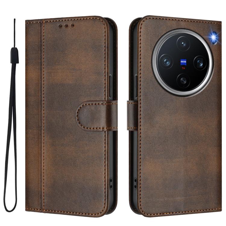 For vivo X200 Pro mini Line Splicing Buckle Retro Leather Phone Case