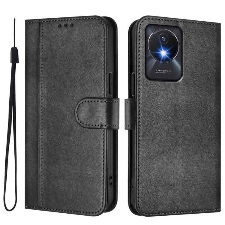 For vivo Y02A 4G / Y02 4G / Y11 2023 Line Splicing Buckle Retro Leather Phone Case