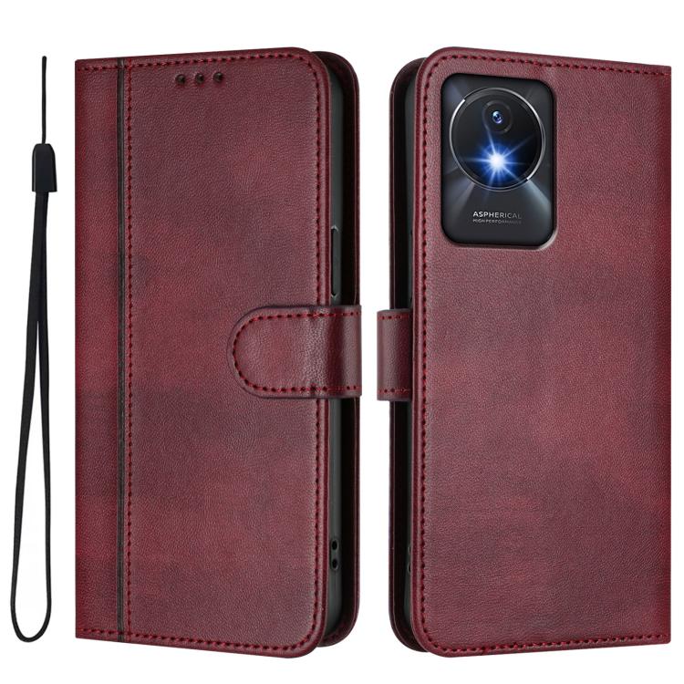 For vivo Y02A 4G / Y02 4G / Y11 2023 Line Splicing Buckle Retro Leather Phone Case