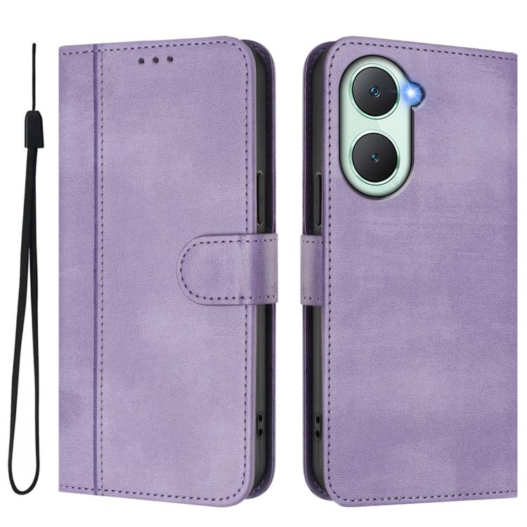 For vivo Y03 4G / Y18 4G Global Line Splicing Buckle Retro Leather Phone Case