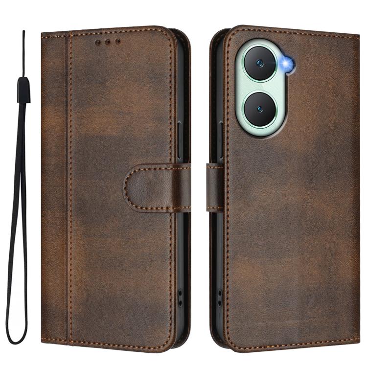 For vivo Y03 4G / Y18 4G Global Line Splicing Buckle Retro Leather Phone Case