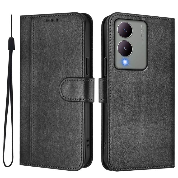 For vivo Y17s 4G Global / Y17s 5G India Line Splicing Buckle Retro Leather Phone Case