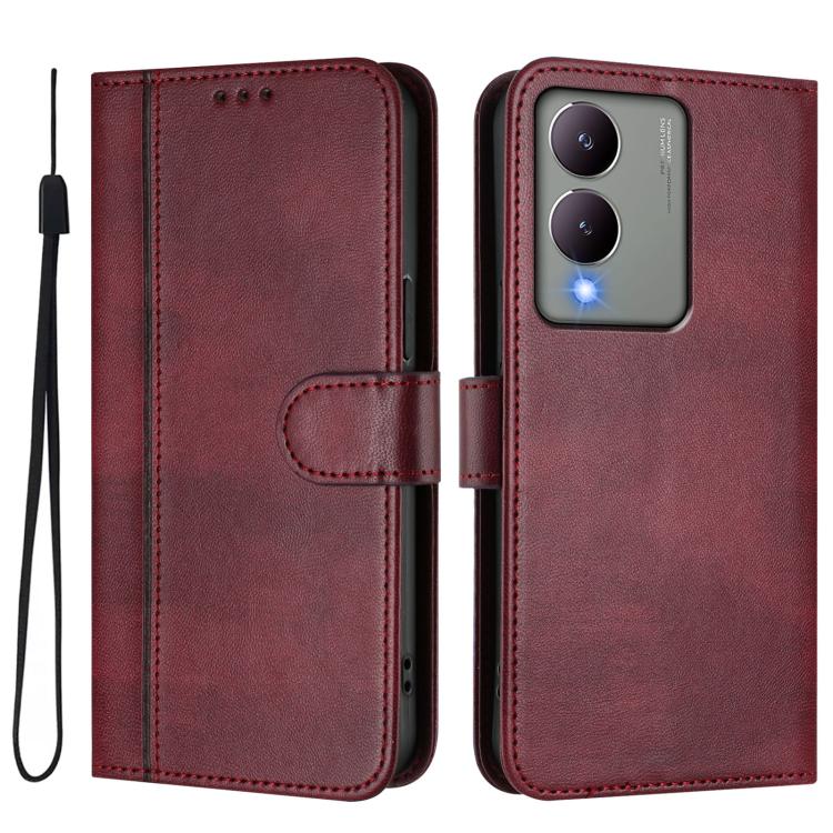 For vivo Y17s 4G Global / Y17s 5G India Line Splicing Buckle Retro Leather Phone Case