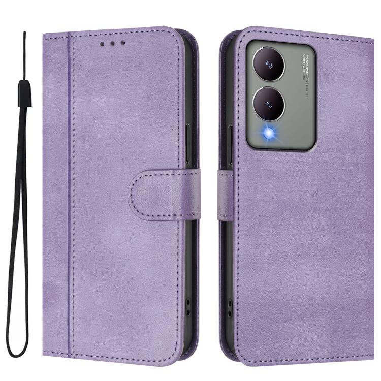 For vivo Y17s 4G Global / Y17s 5G India Line Splicing Buckle Retro Leather Phone Case