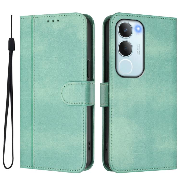For vivo Y19s 4G Global Line Splicing Buckle Retro Leather Phone Case