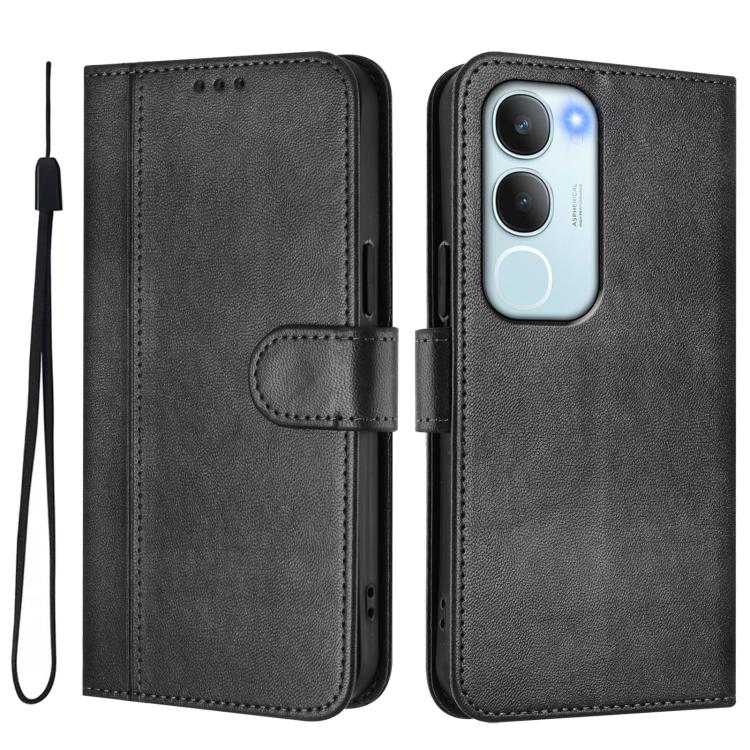 For vivo Y19s 4G Global Line Splicing Buckle Retro Leather Phone Case