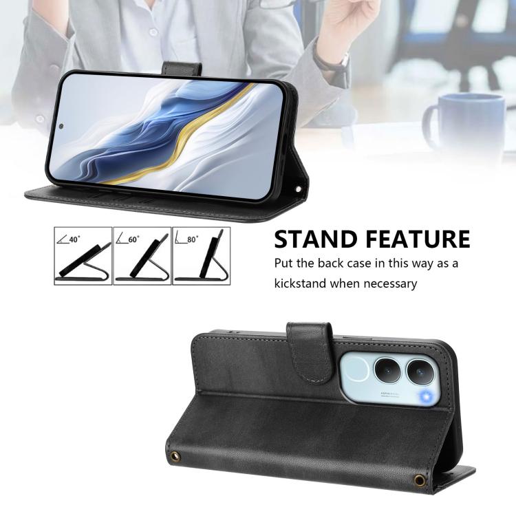 For vivo Y19s 4G Global Line Splicing Buckle Retro Leather Phone Case