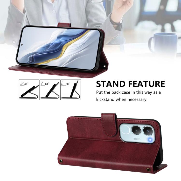 For vivo Y19s 4G Global Line Splicing Buckle Retro Leather Phone Case