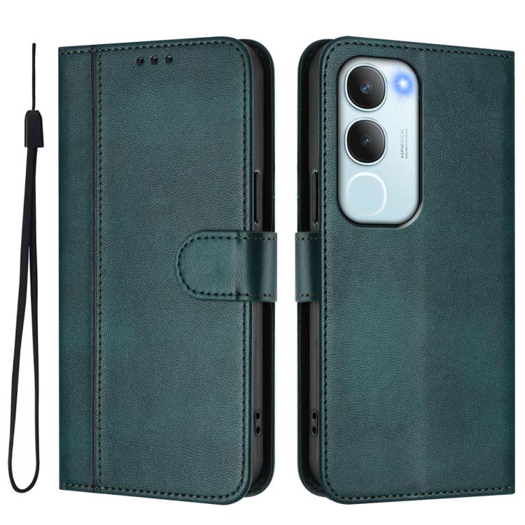 For vivo Y19s 4G Global Line Splicing Buckle Retro Leather Phone Case