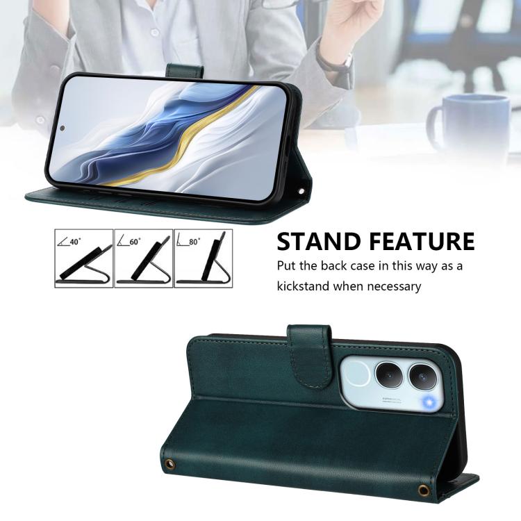 For vivo Y19s 4G Global Line Splicing Buckle Retro Leather Phone Case