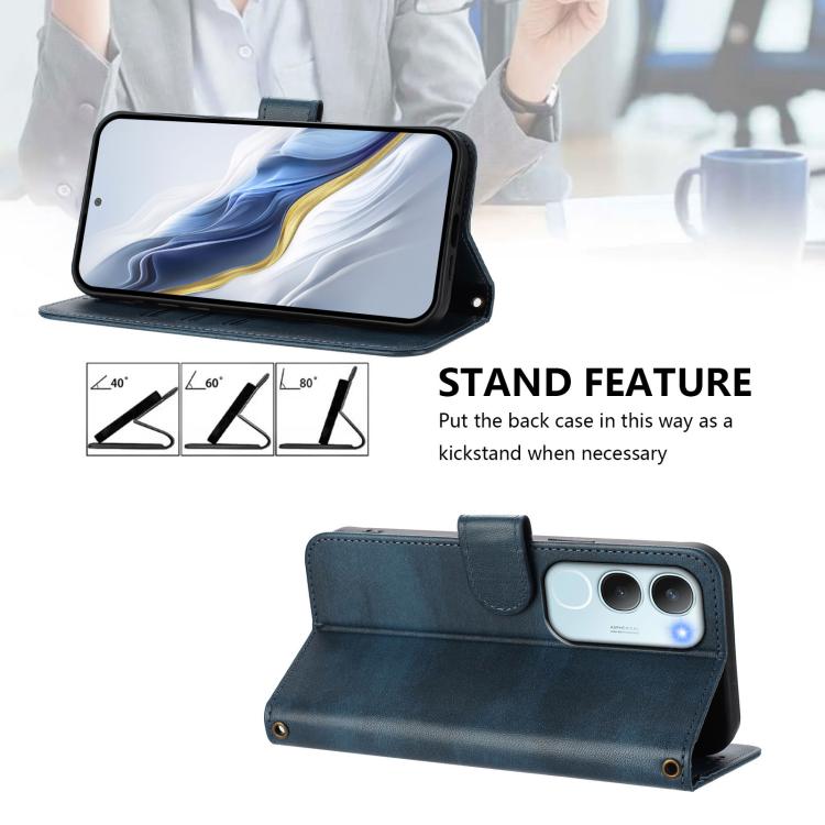 For vivo Y19s 4G Global Line Splicing Buckle Retro Leather Phone Case