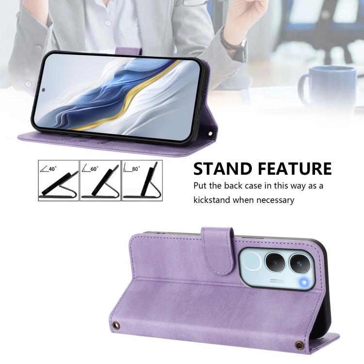For vivo Y19s 4G Global Line Splicing Buckle Retro Leather Phone Case