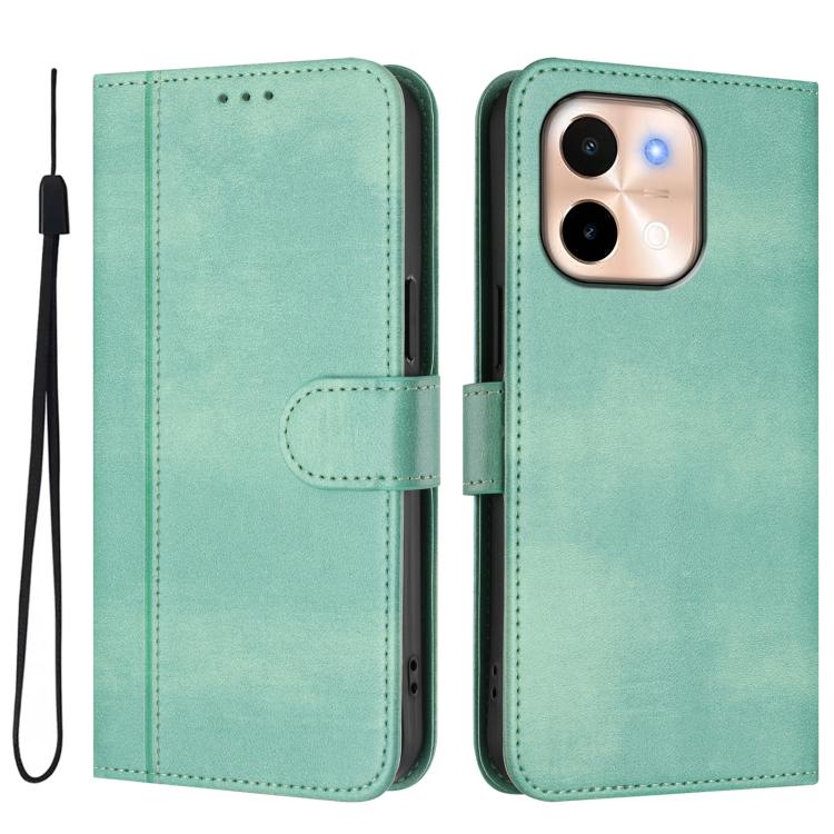 For vivo Y28 4G Global Line Splicing Buckle Retro Leather Phone Case