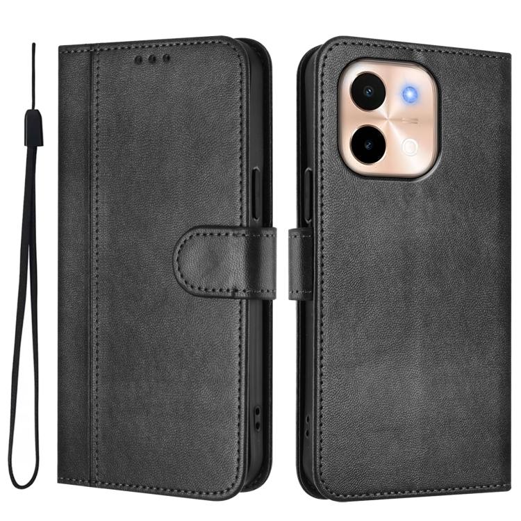 For vivo Y28 4G Global Line Splicing Buckle Retro Leather Phone Case