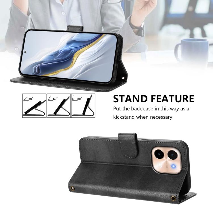 For vivo Y28 4G Global Line Splicing Buckle Retro Leather Phone Case