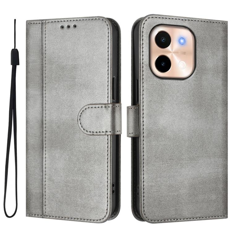 For vivo Y28 4G Global Line Splicing Buckle Retro Leather Phone Case