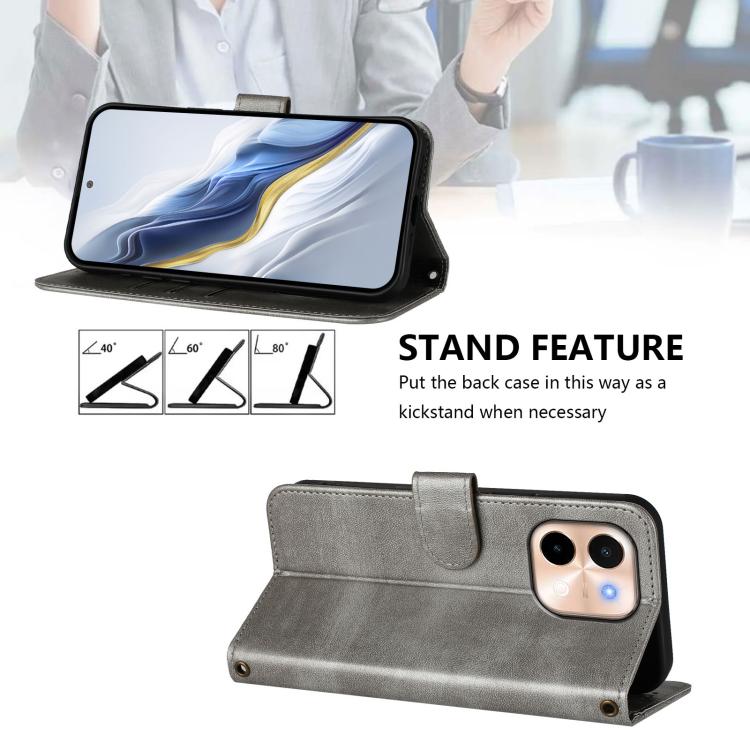 For vivo Y28 4G Global Line Splicing Buckle Retro Leather Phone Case