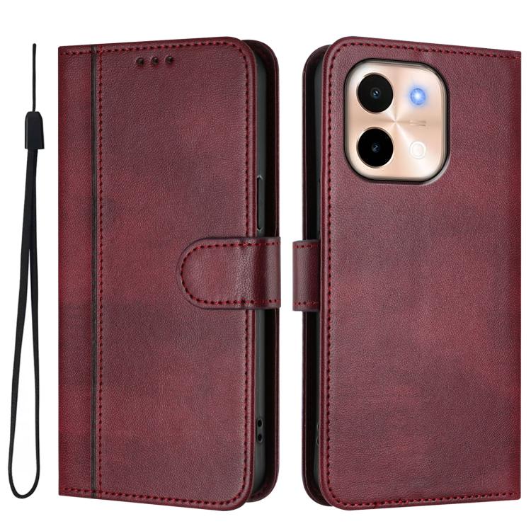 For vivo Y28 4G Global Line Splicing Buckle Retro Leather Phone Case