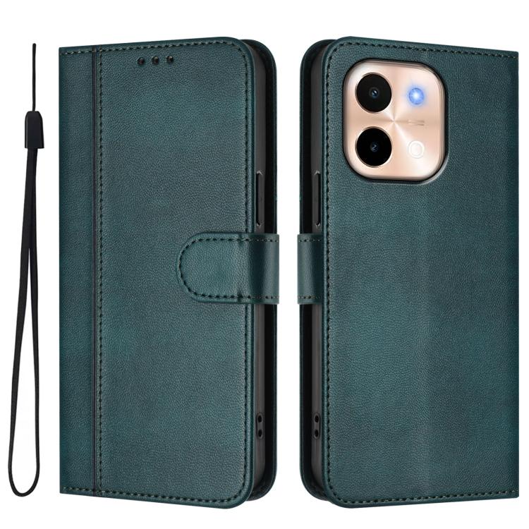For vivo Y28 4G Global Line Splicing Buckle Retro Leather Phone Case