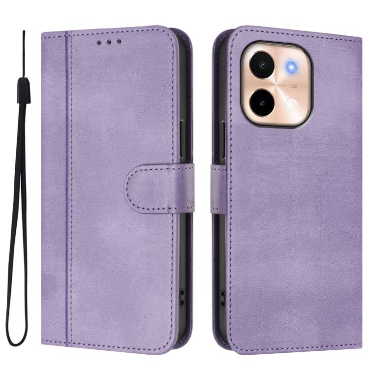For vivo Y28 4G Global Line Splicing Buckle Retro Leather Phone Case