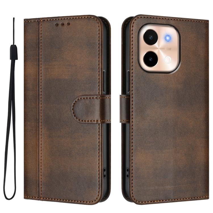 For vivo Y28 4G Global Line Splicing Buckle Retro Leather Phone Case